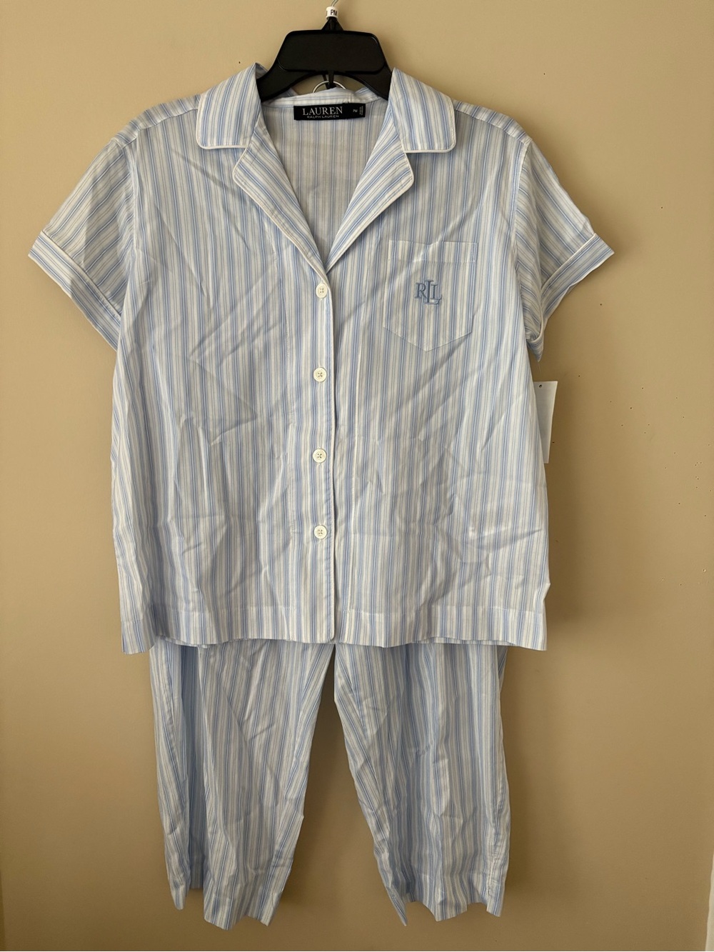 Lauren Ralph Lauren Light Blue and White Striped Pajama Set Sz. PM New